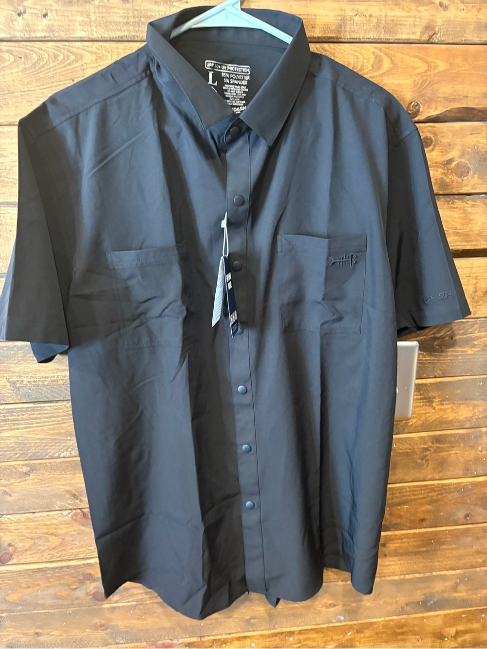 Bassdash Fishing Short-Sleeve Black Men's Button-Up Shirt size large new w tags